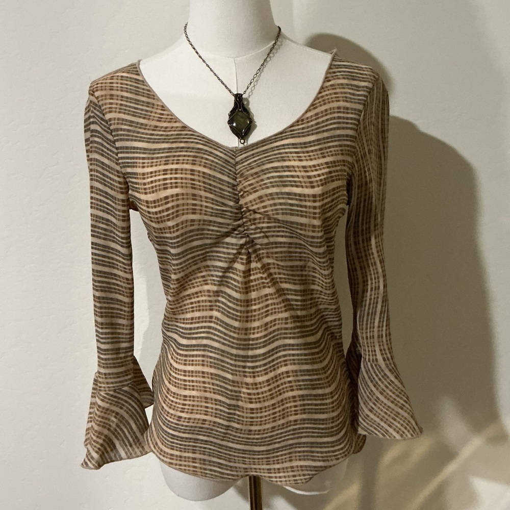 La Belle Vintage Brown and tan striped long sleeve blouse